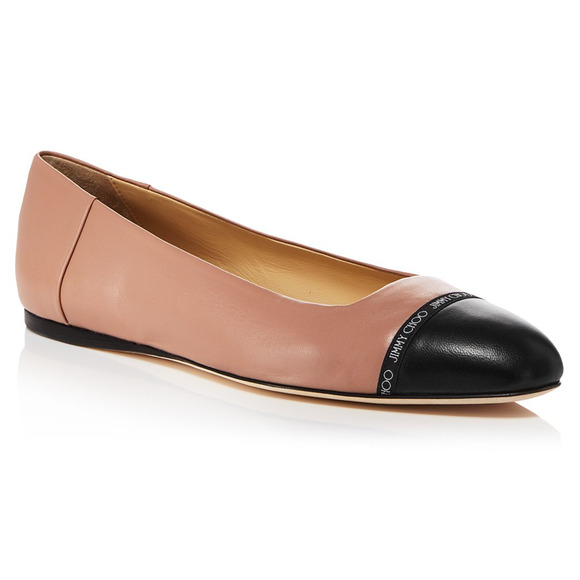 Jimmy Choo Watson Black Ballet Pink Leather Logo Slip On Ballerina Flats 39.5 - Picture 2 of 12